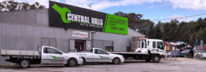 Central Hills Auto Wreckers front of business with cars